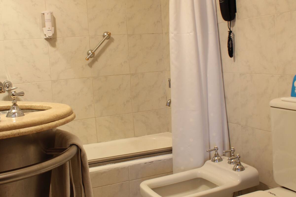 Free toiletries, hair dryer, bidet, towels