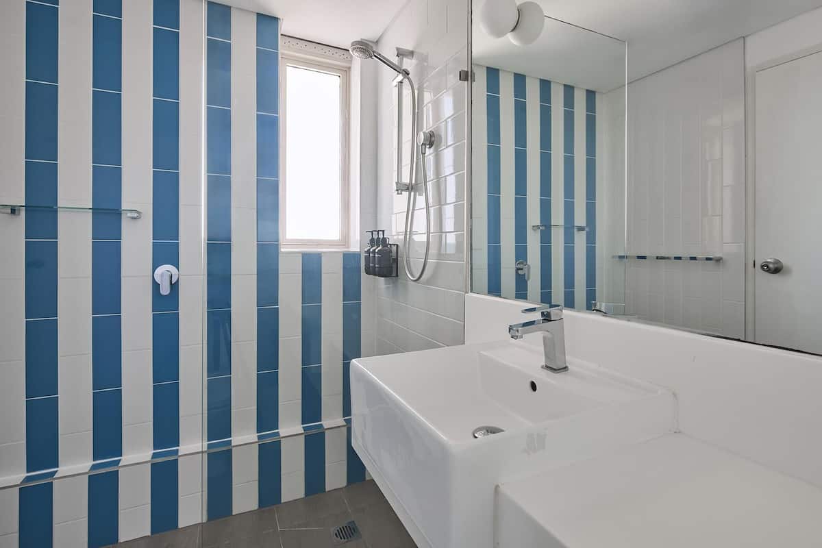 shower, free toiletries, hair dryer, towels