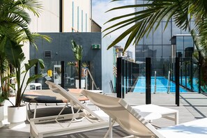 Outdoor pool, pool loungers