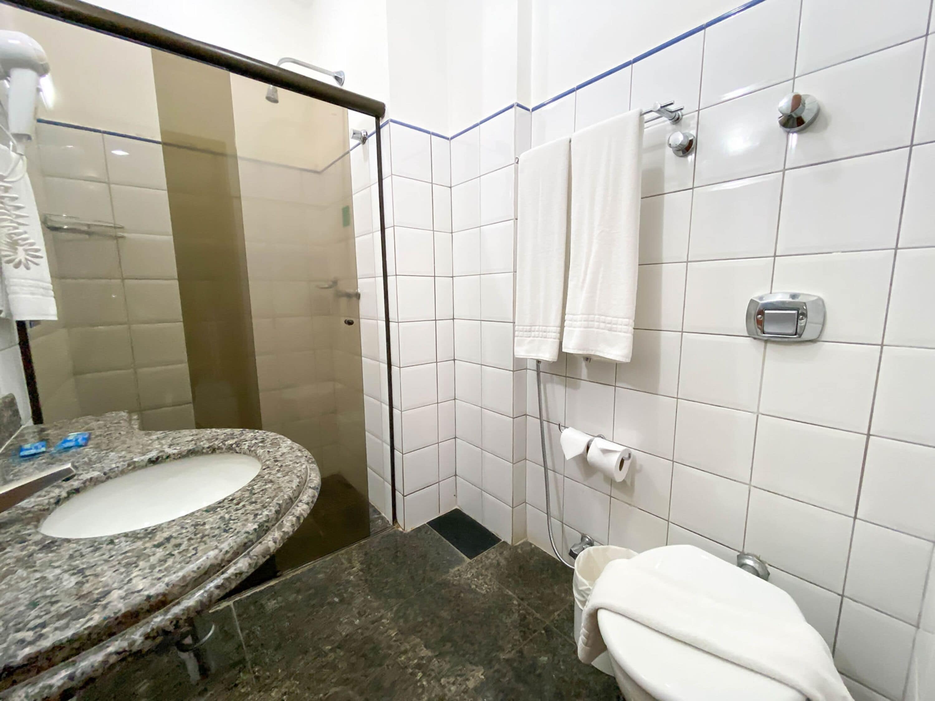 free toiletries, hair dryer, towels, soap