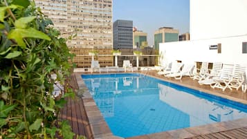 Utendørsbasseng, bassengparasoller og solsenger