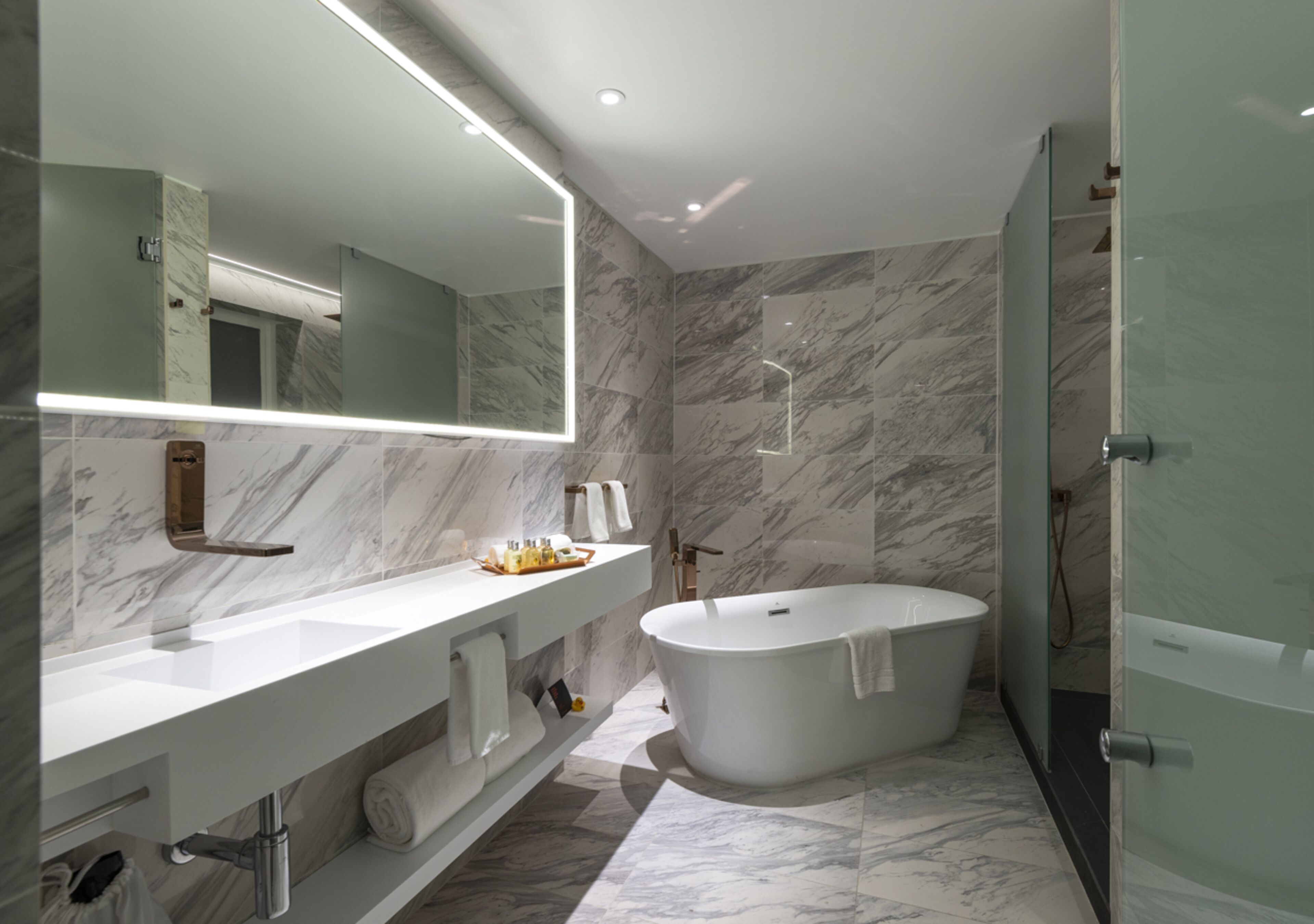 penthouse | bathroom | shower, rainfall showerhead, free toiletries, hair dryer