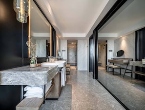 Shower, free toiletries, hair dryer, bathrobes