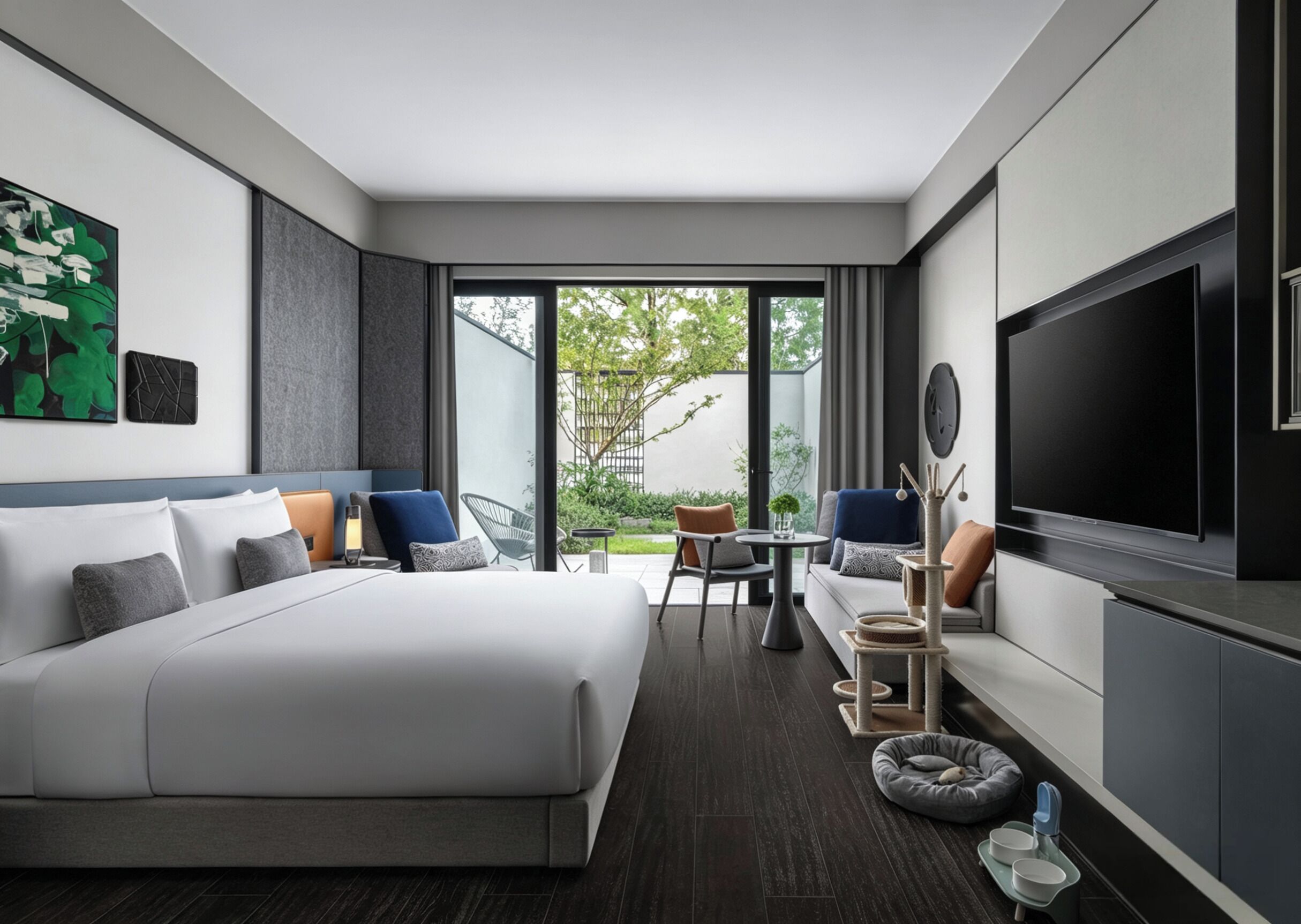 客房, 1 张特大床 (Essential Outdr Lvng Area Pet Frndly) | 迷你吧、客房内保险箱、特色装修、特色家居