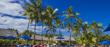 Outdoor pool, pool umbrellas