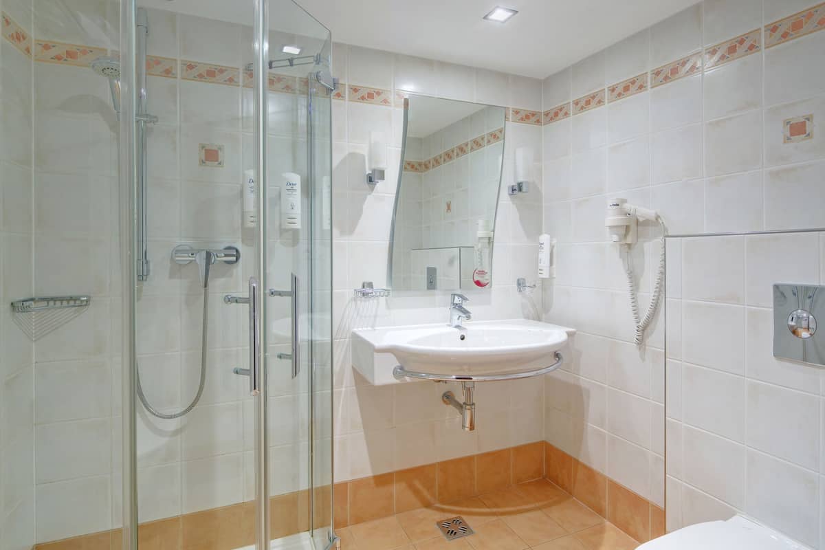 free toiletries, hair dryer, towels