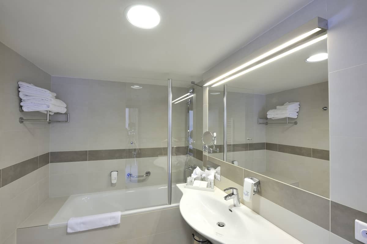 free toiletries, hair dryer, towels