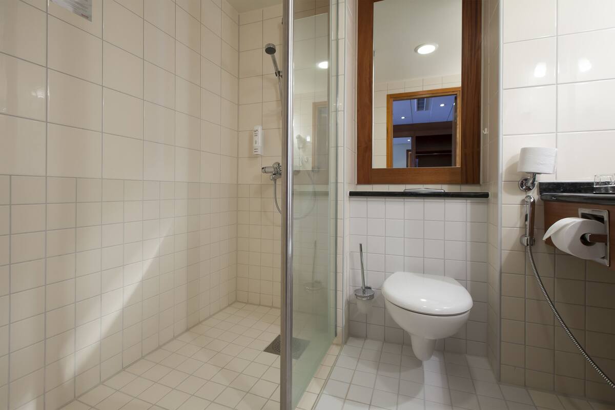 free toiletries, hair dryer, towels