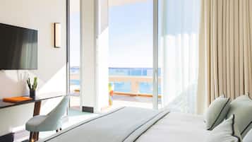 Suite Prestigio, 1 cama King size y sofá cama, Terraza, vista al mar | Ropa de cama de alta calidad y minibar