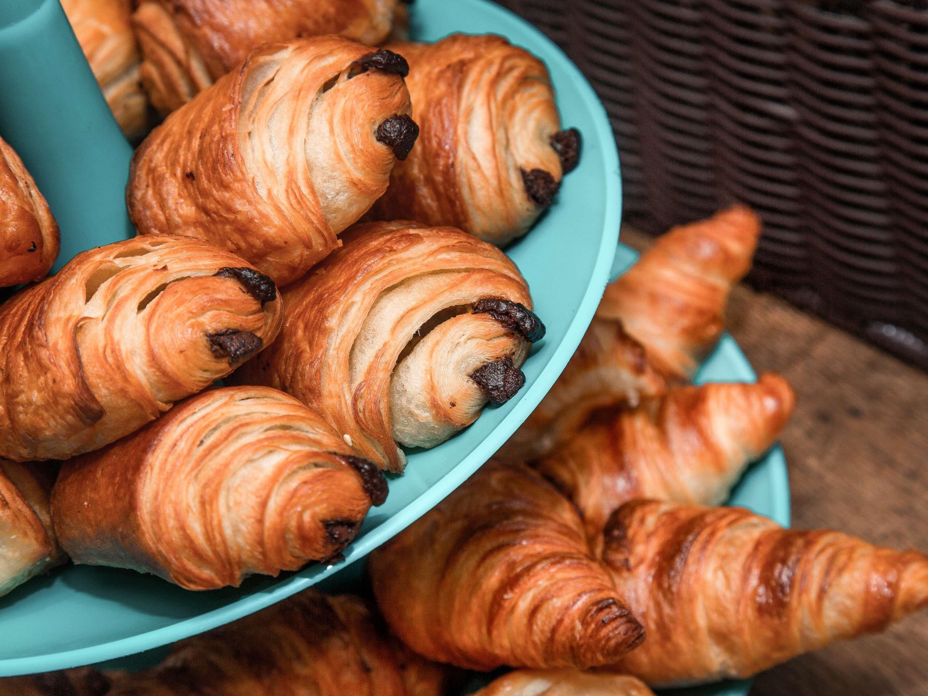 A plate of croissants.