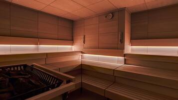 Sauna, hot tub, steam room, massage/treatment rooms, massages