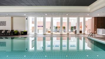 Indoor pool, seasonal outdoor pool, pool umbrellas