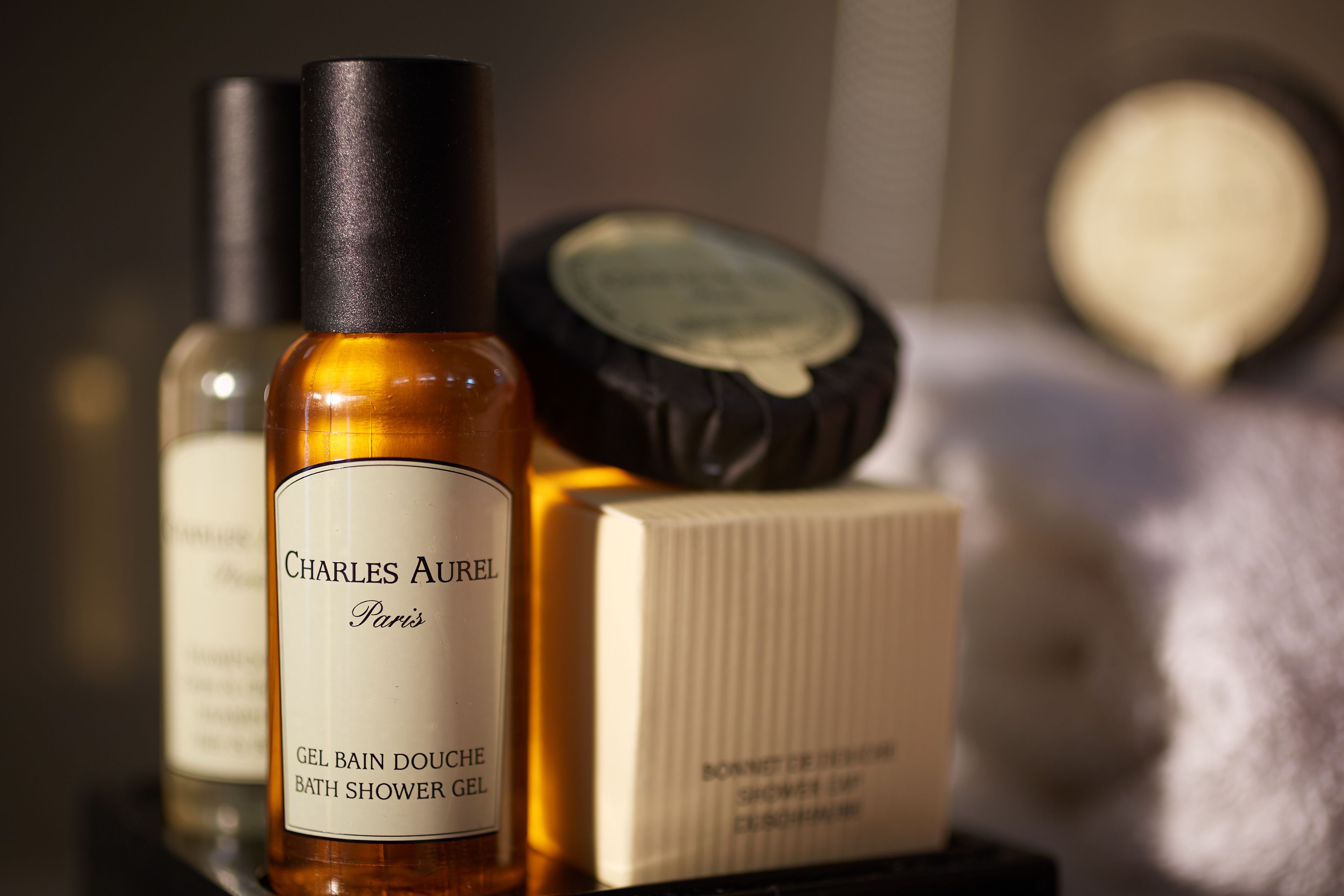 free toiletries, hair dryer, towels