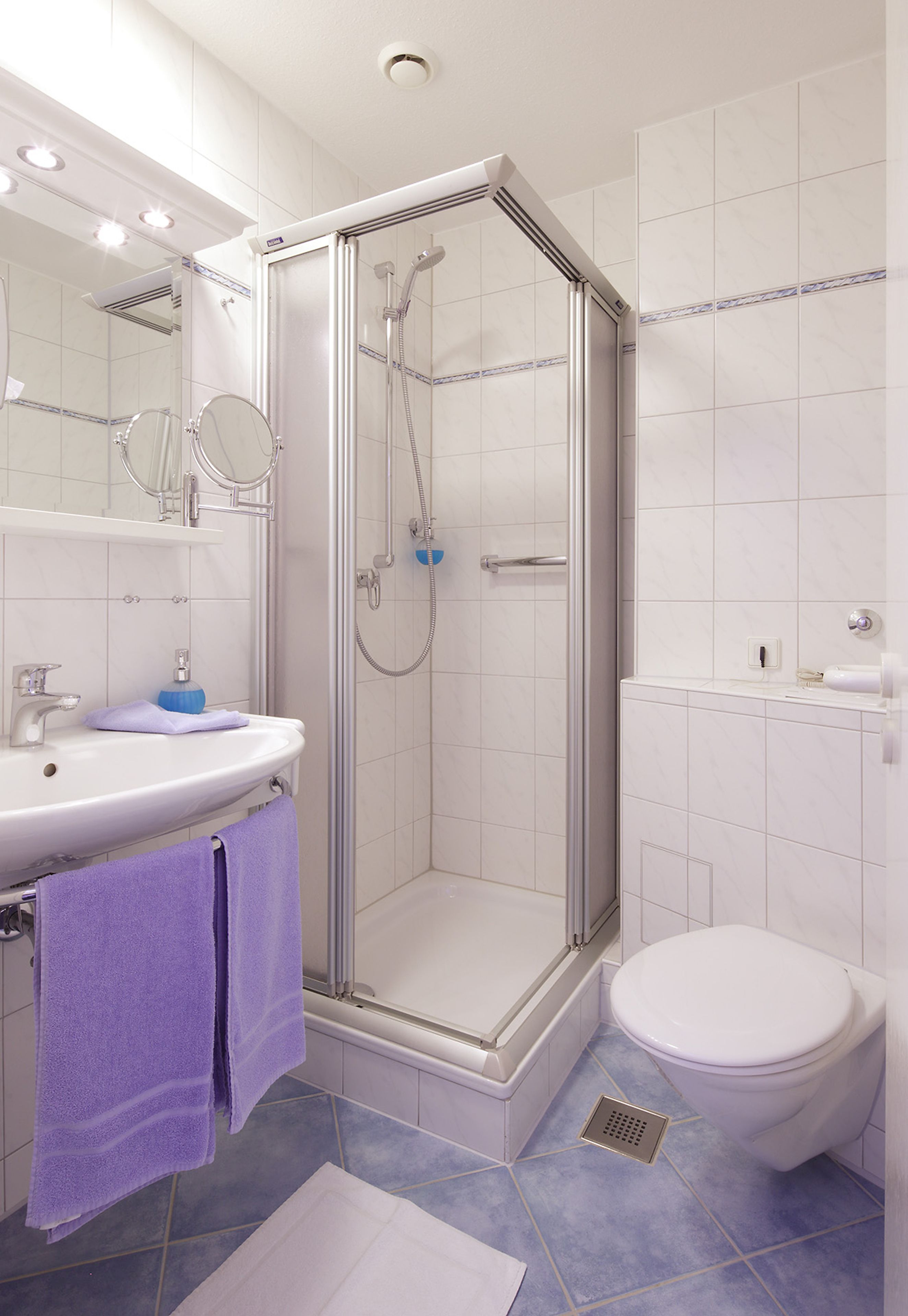 shower, free toiletries, hair dryer, towels