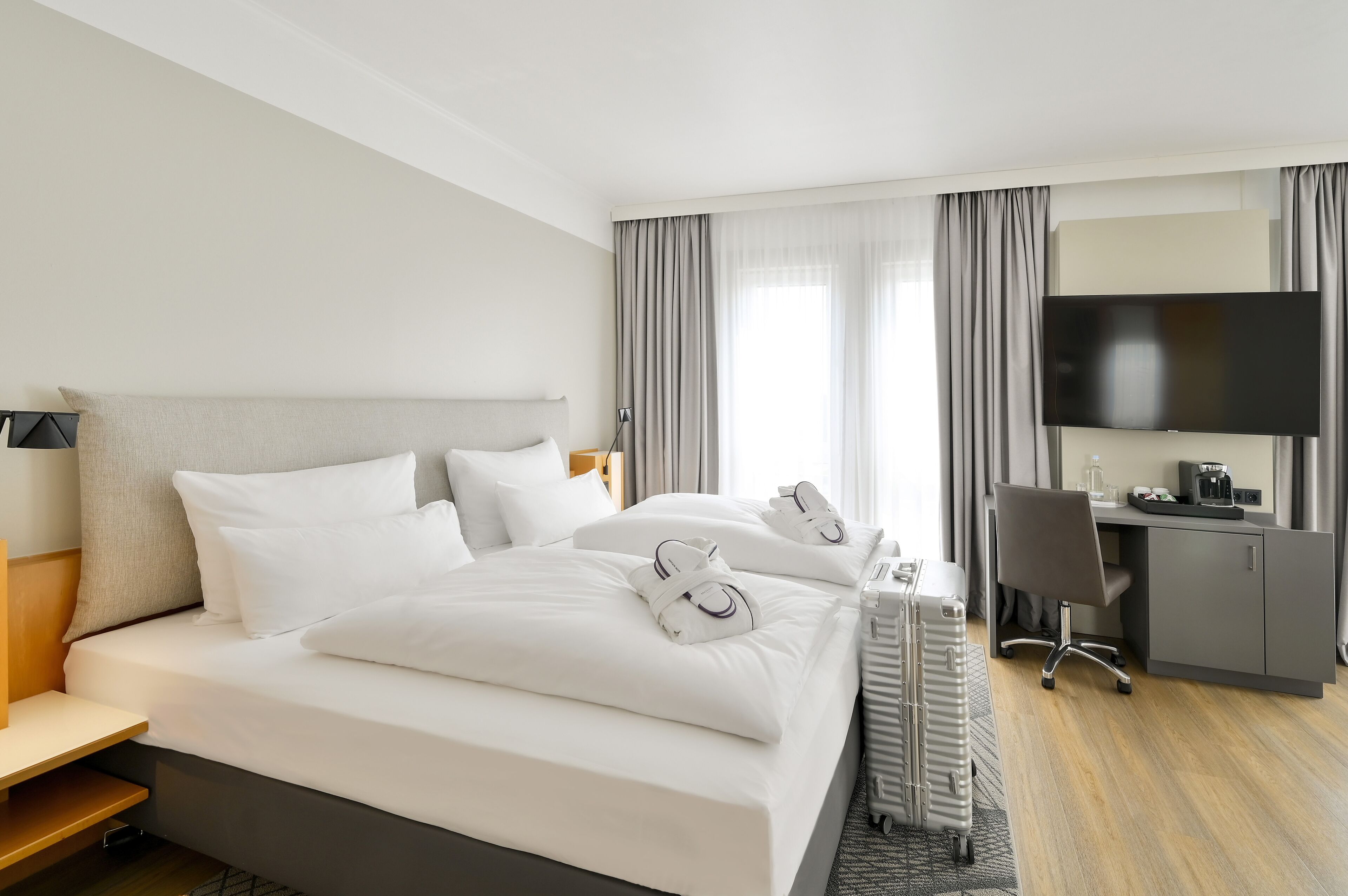 superior room, 2 single beds | premium bedding, in-room safe, desk, laptop workspace