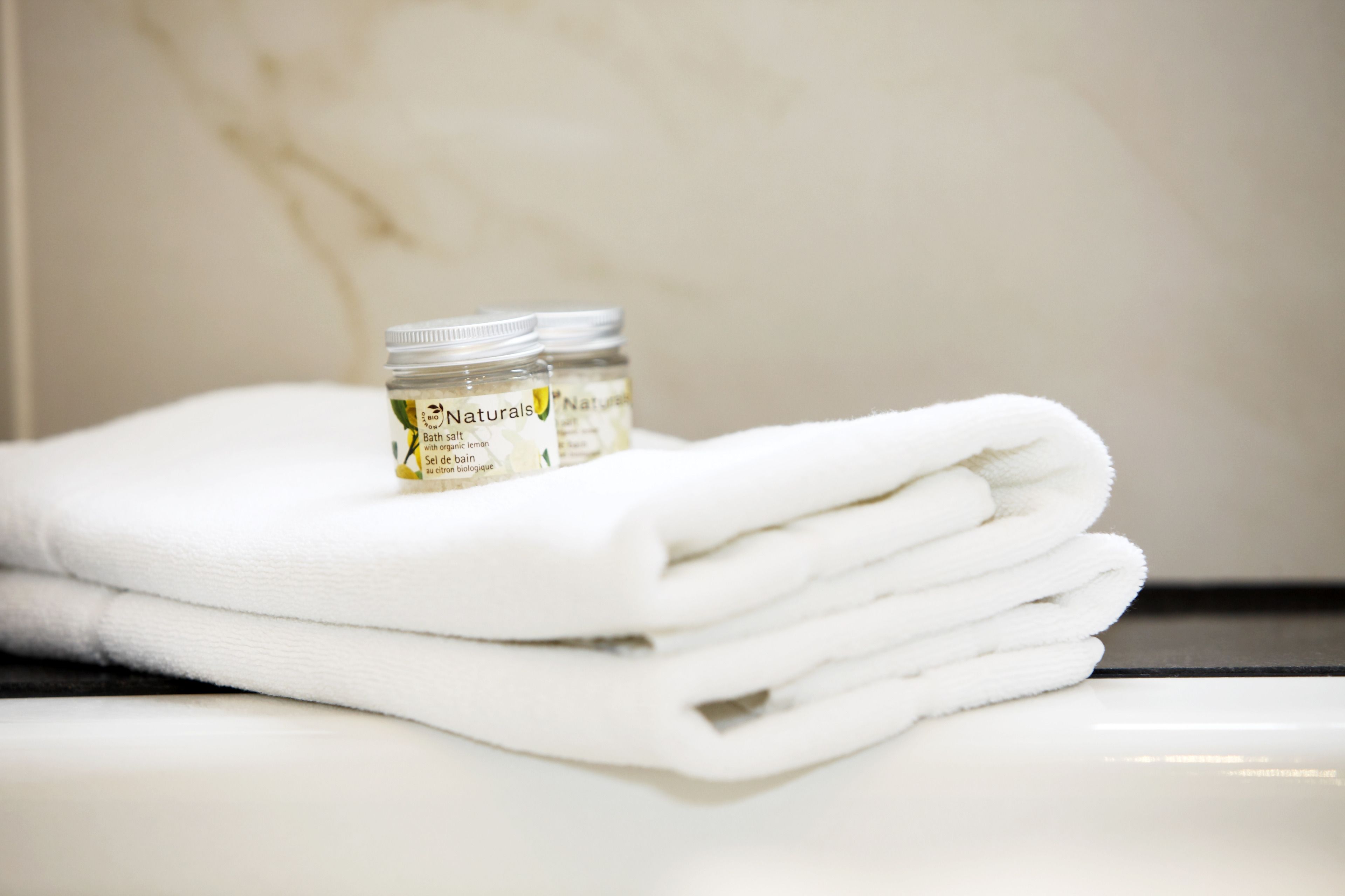 free toiletries, hair dryer, bathrobes, towels