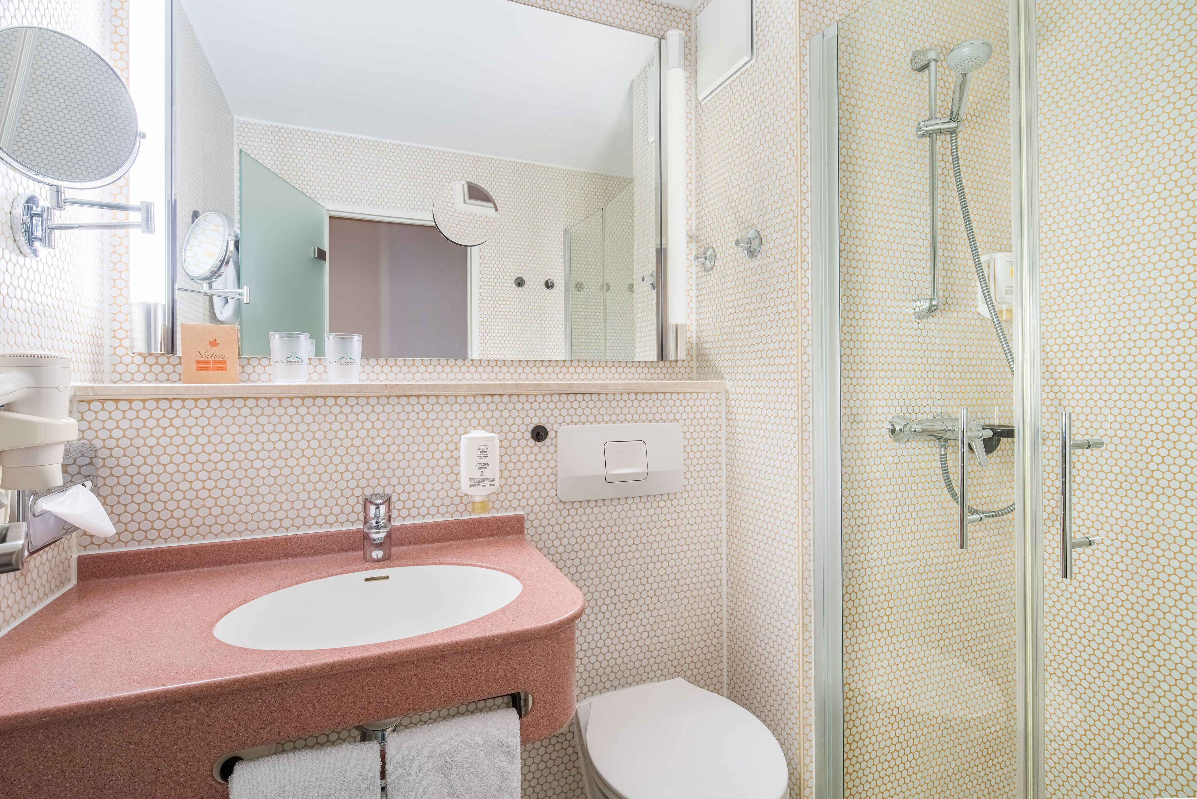 free toiletries, hair dryer, towels