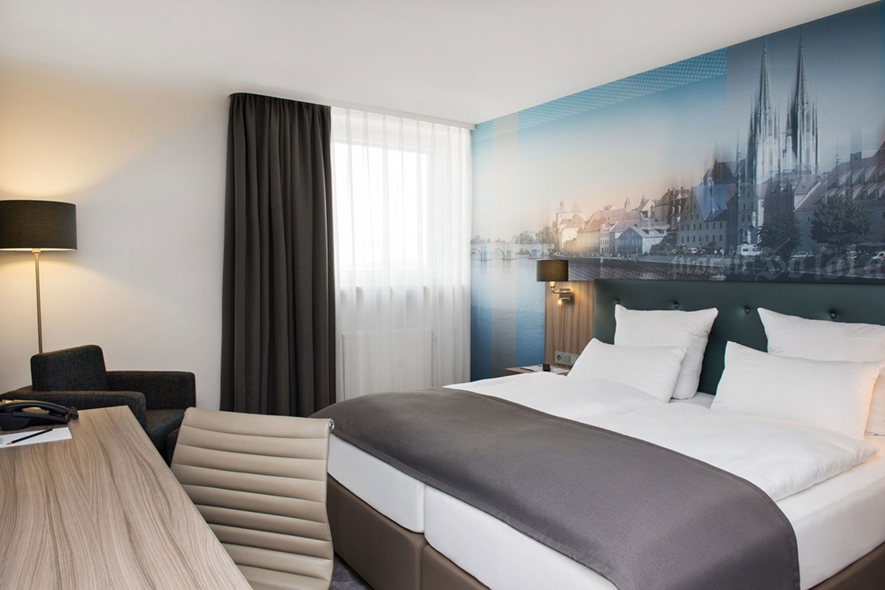 In-room safe, desk, laptop workspace, soundproofing