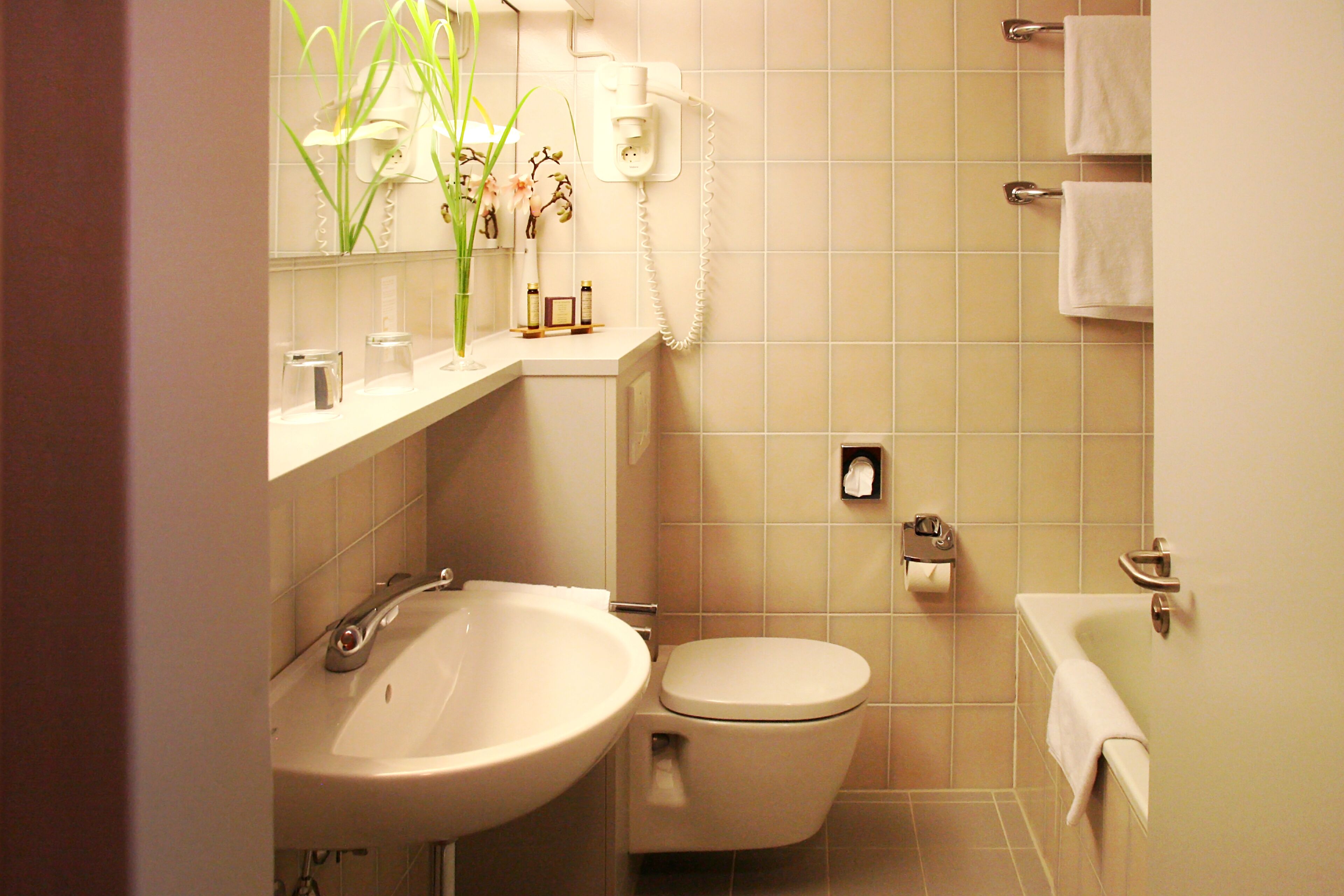 free toiletries, hair dryer, towels, soap