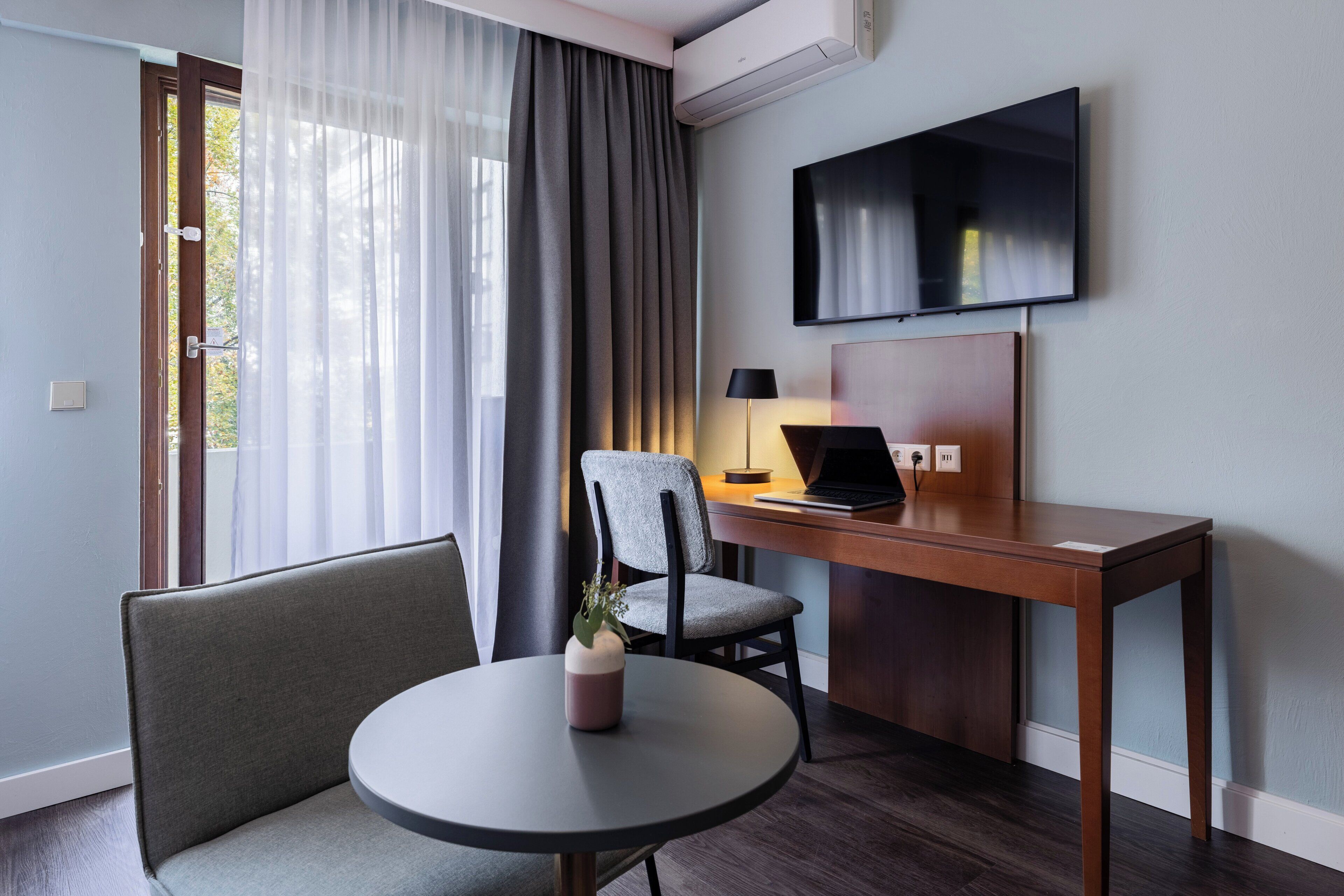 In-room safe, desk, laptop workspace, blackout drapes