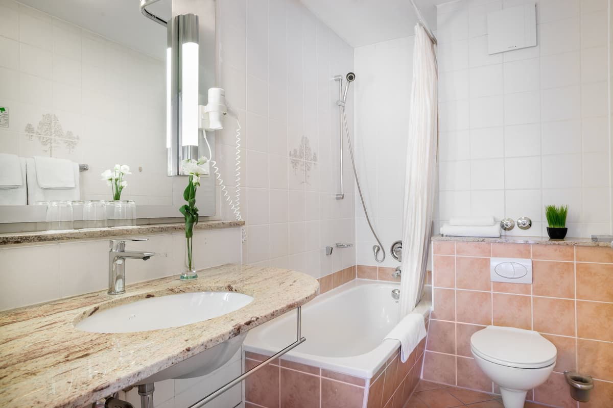 Free toiletries, hair dryer, towels