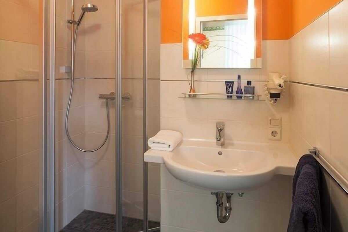 single room | bathroom | shower, hair dryer, towels