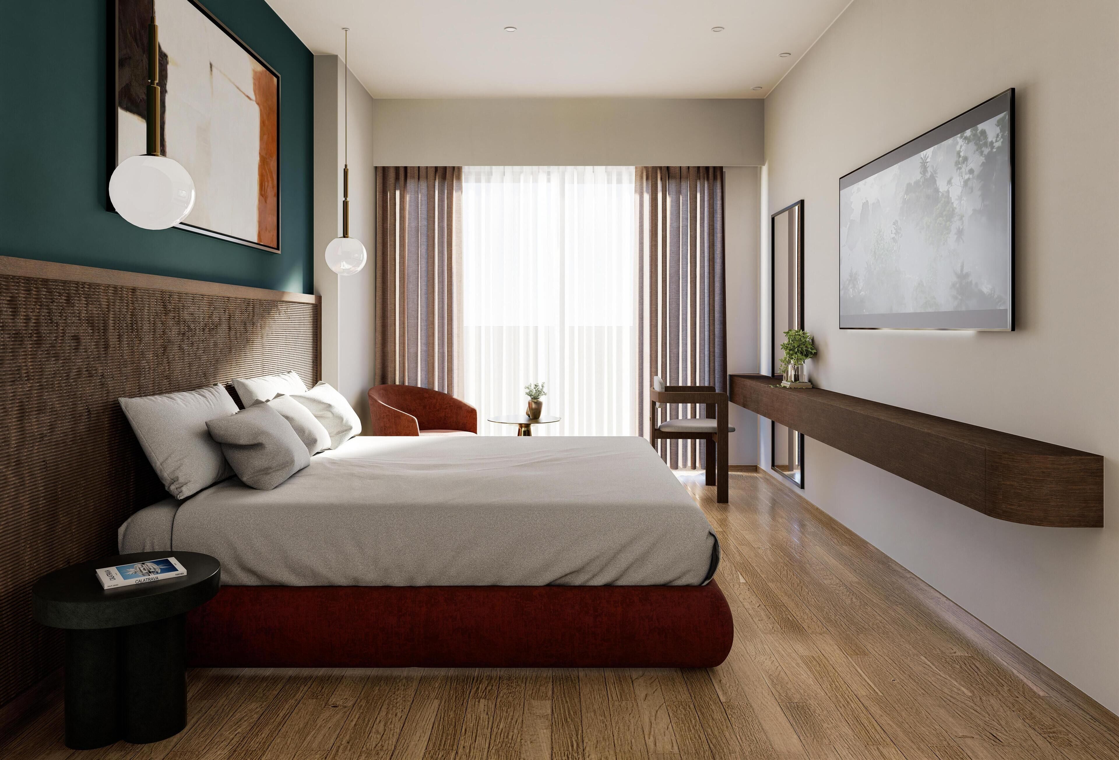 ألحفة محشوة بالريش وخزنة داخل الغرفة وستائر تعتيم وتجهيزات عازلة للصوت