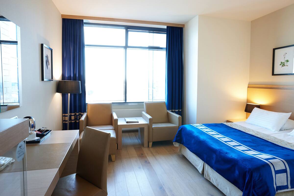 In-room safe, desk, laptop workspace, blackout drapes