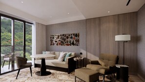 Suite Premier, 1 cama de matrimonio grande | Zona de estar | Una televisión LED