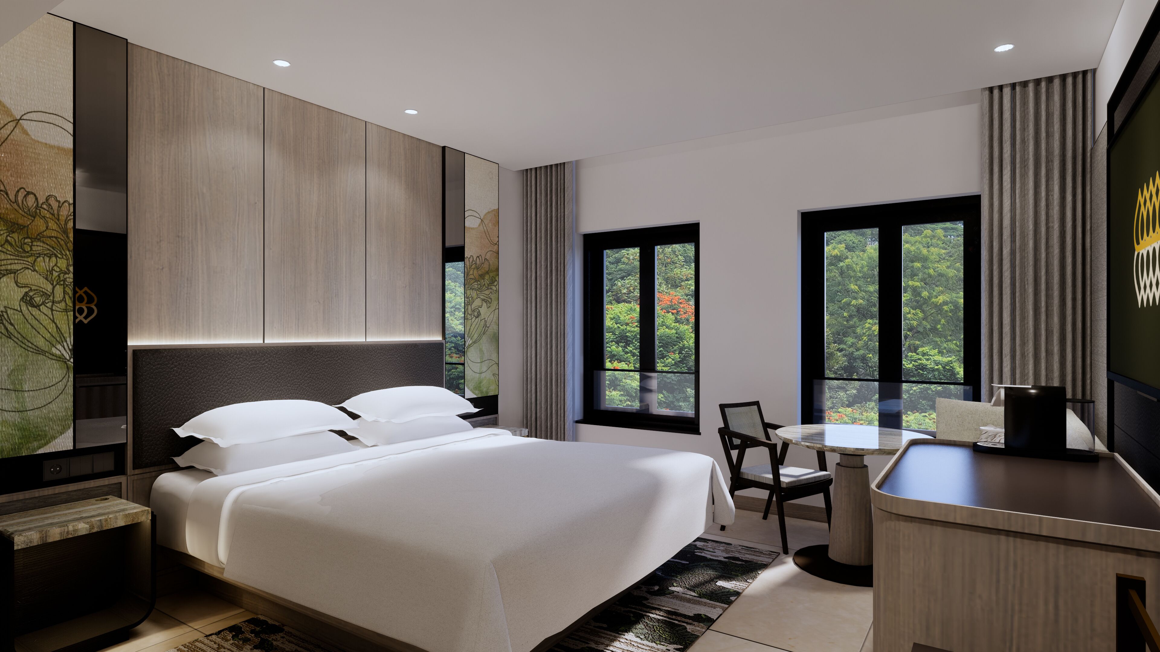Quarto luxo, 1 cama King | Roupas de cama premium, cofres nos quartos
