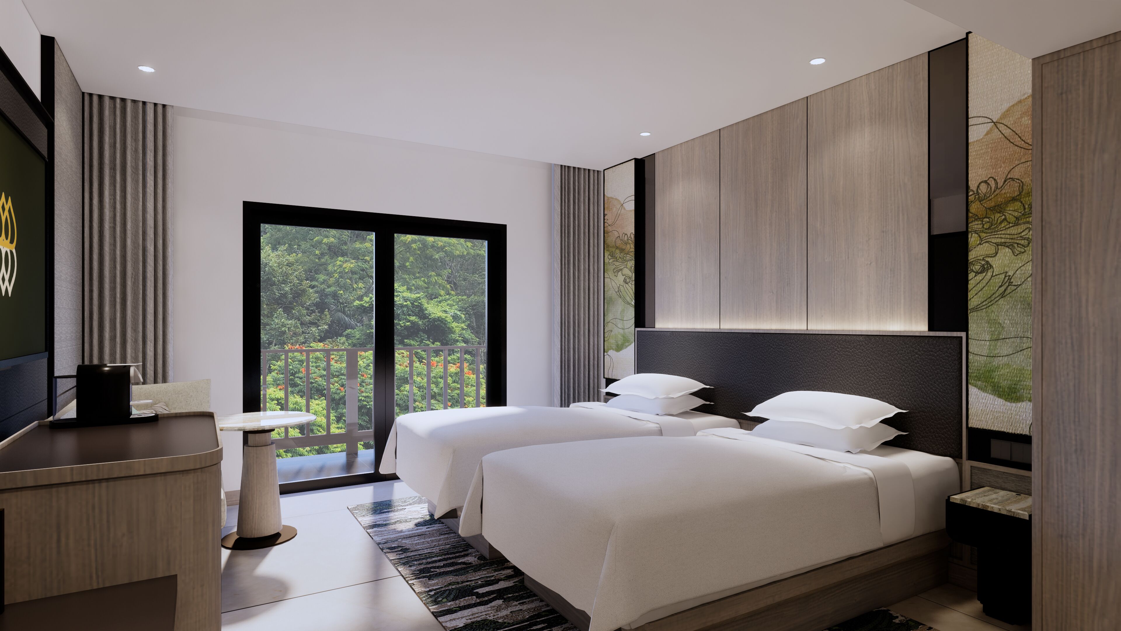 Quarto duplo luxo, sacada | Roupas de cama premium, cofres nos quartos