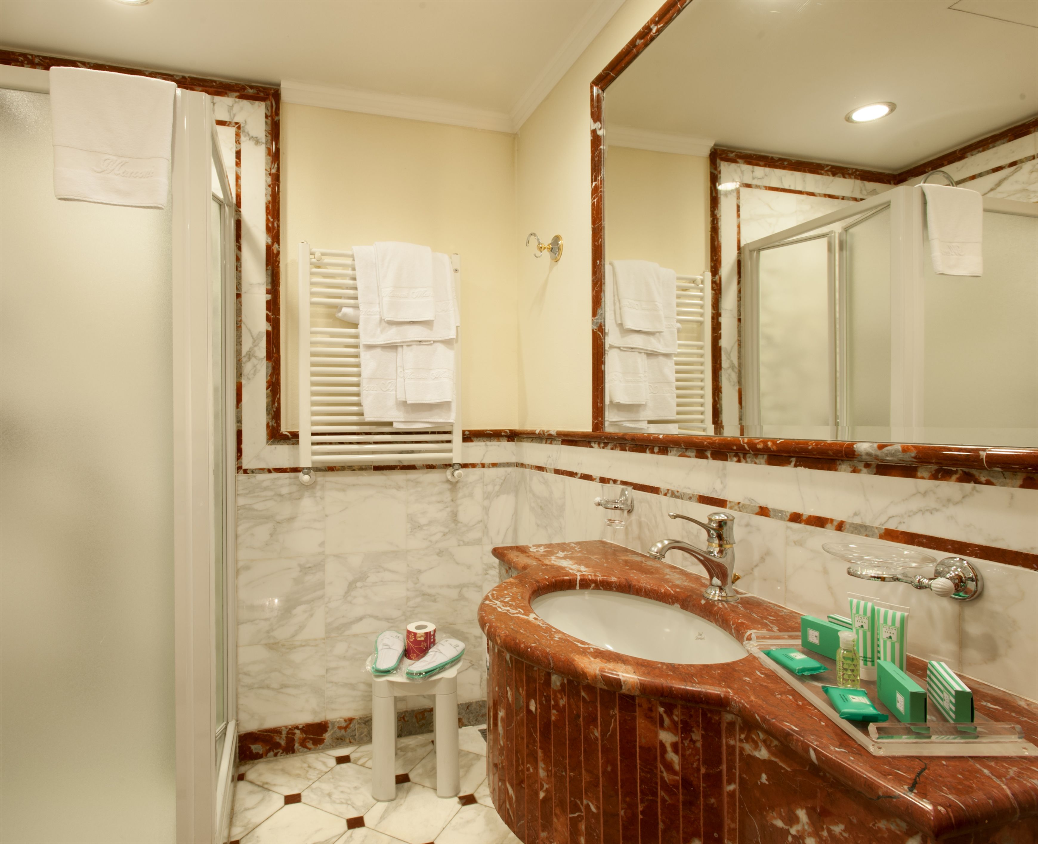 standard double or twin room | bathroom | hair dryer, slippers, bidet, towels
