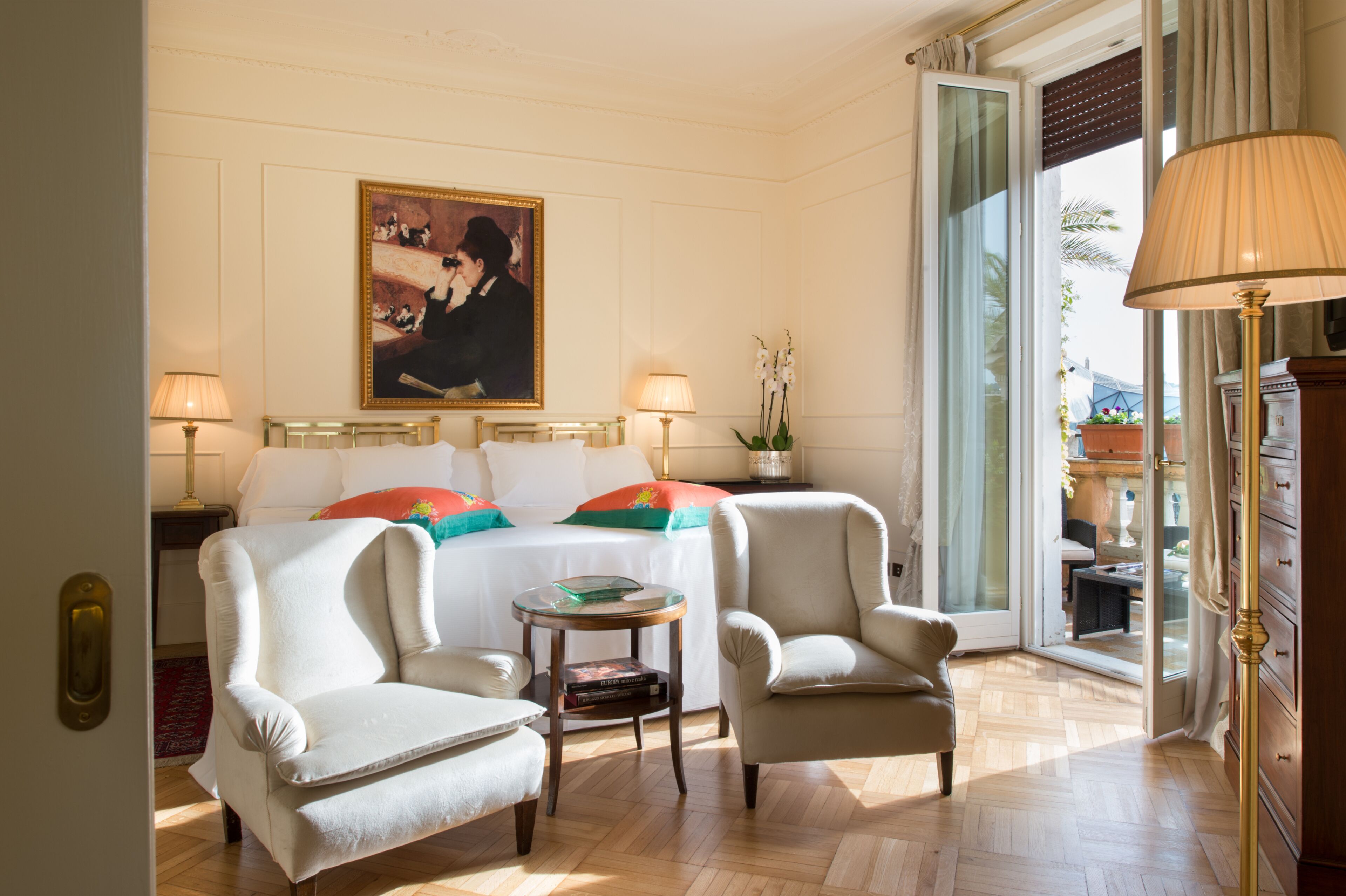Premium bedding, down comforters, free minibar items, in-room safe