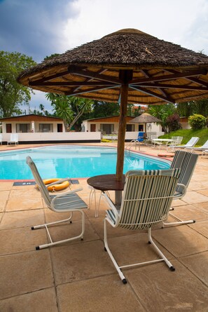 Outdoor pool, pool umbrellas