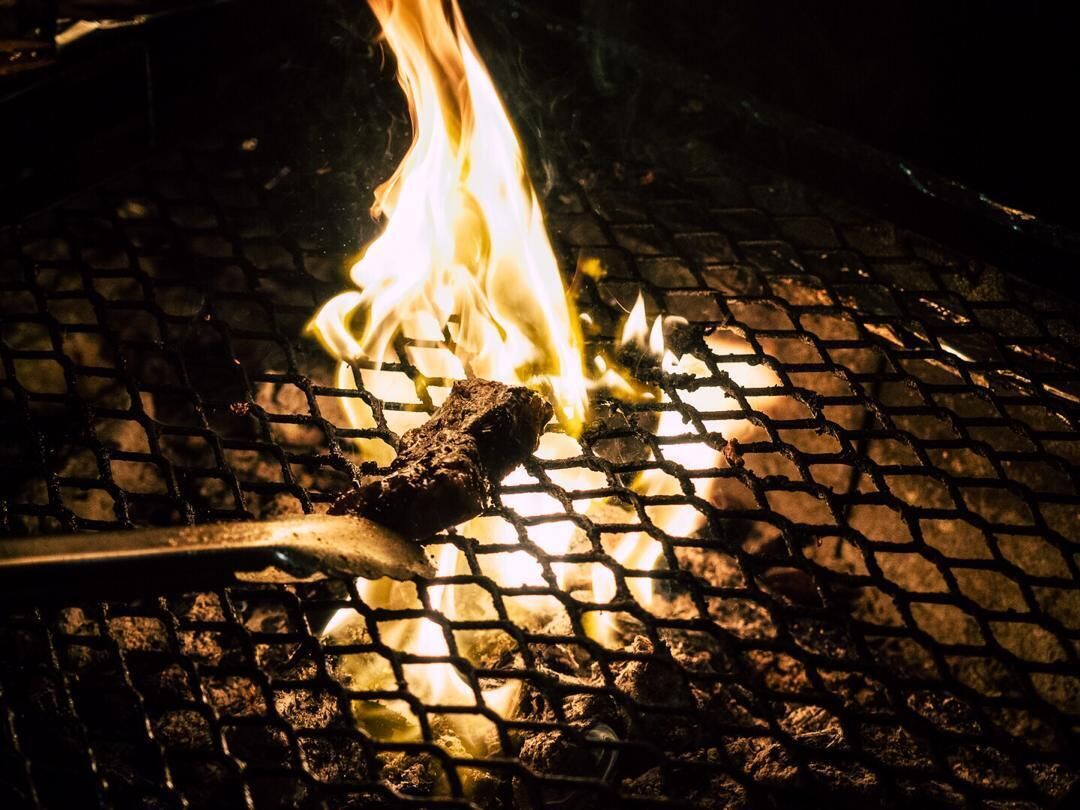 A grill with a metal grate and a piece of charcoal on it.