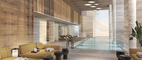 Una piscina cubierta, una piscina al aire libre