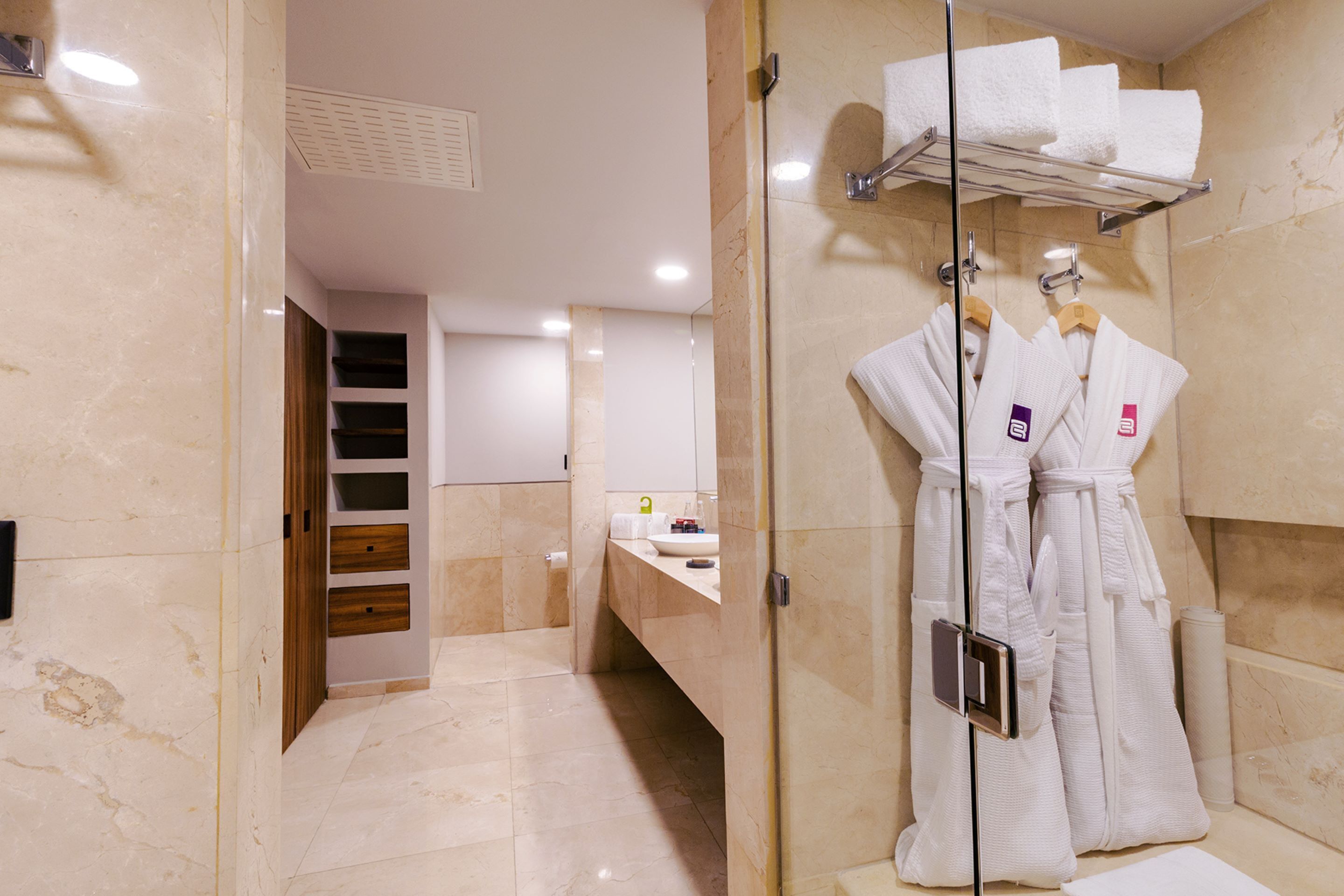 master suite | bathroom | eco-friendly toiletries, hair dryer, towels, soap