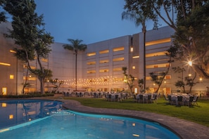 Outdoor pool, open 9:00 AM to 9:00 PM, sun loungers