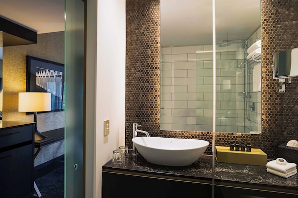Shower, rainfall showerhead, eco-friendly toiletries, hair dryer