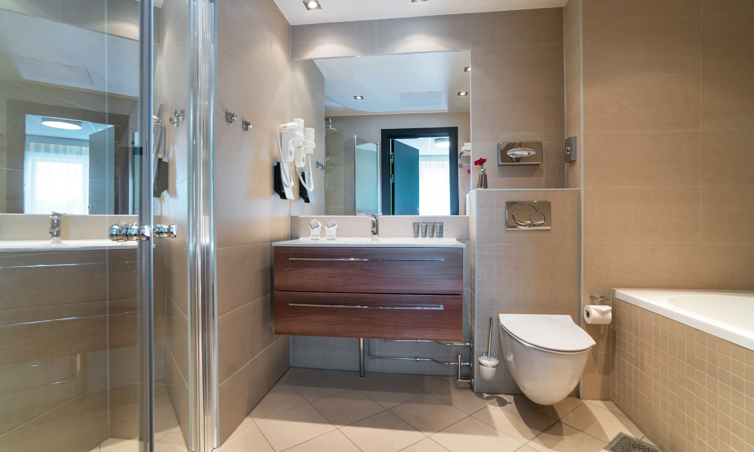suite, non smoking | bathroom | shower, free toiletries, hair dryer, towels