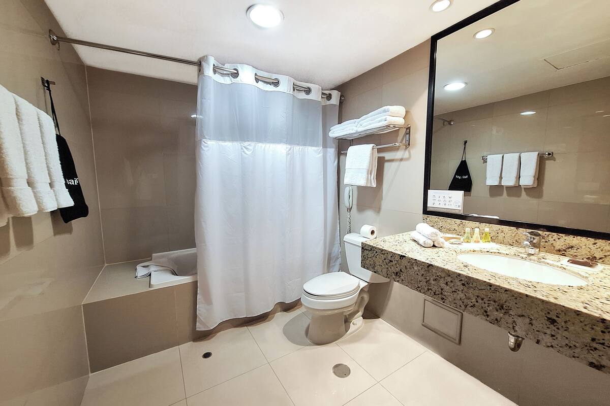 premium room, 1 queen bed, non smoking | bathroom | combined shower/bathtub, free toiletries, hair dryer