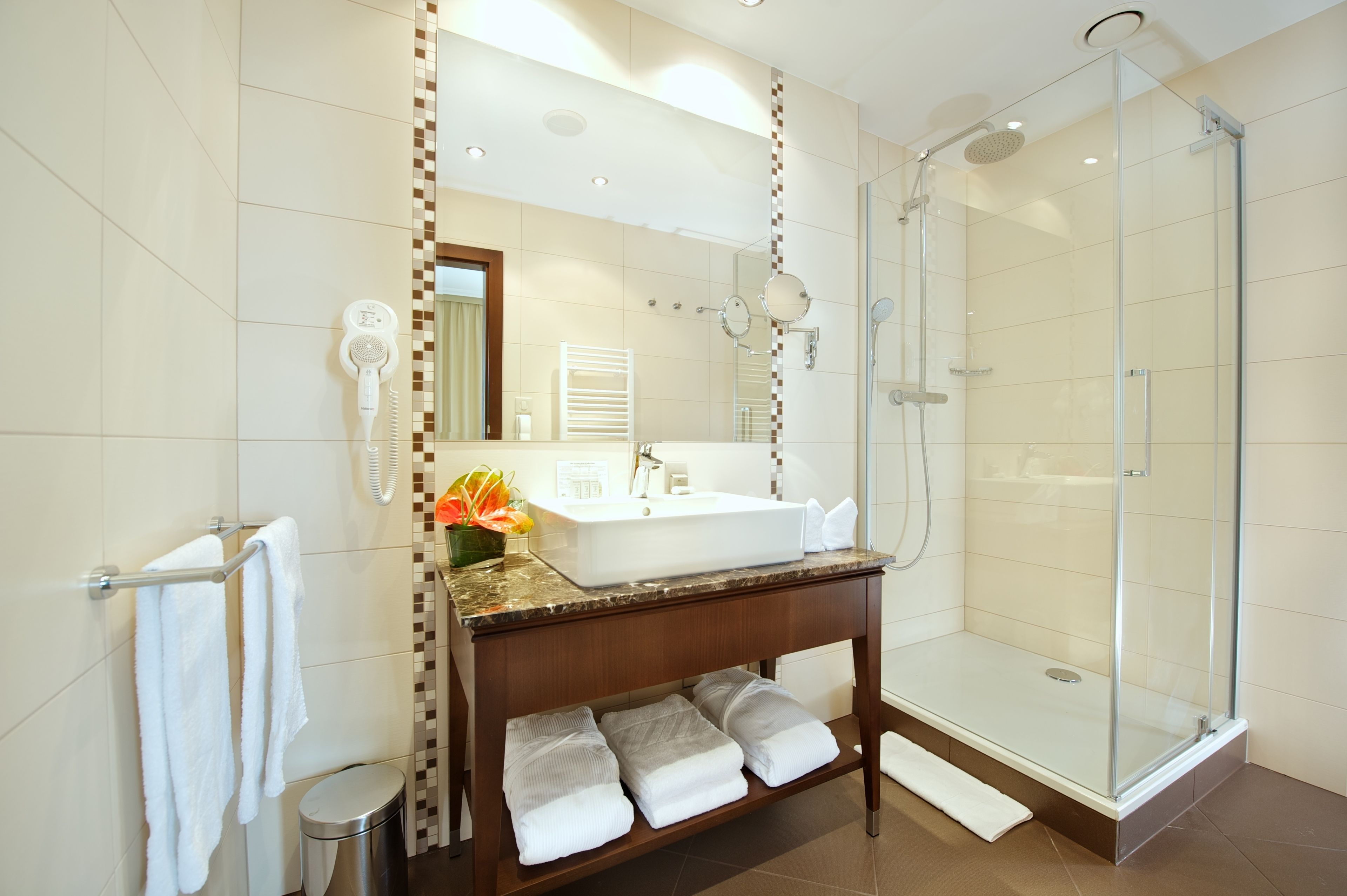 free toiletries, hair dryer, towels, soap