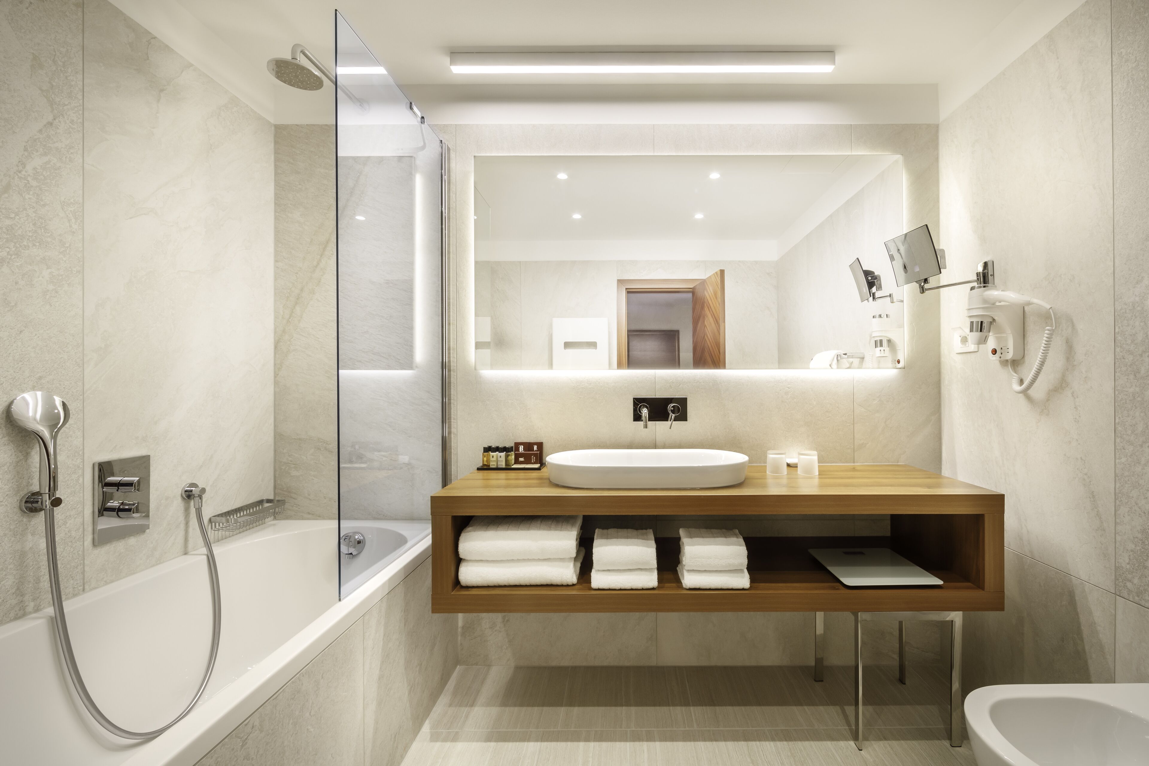 free toiletries, hair dryer, bathrobes, slippers