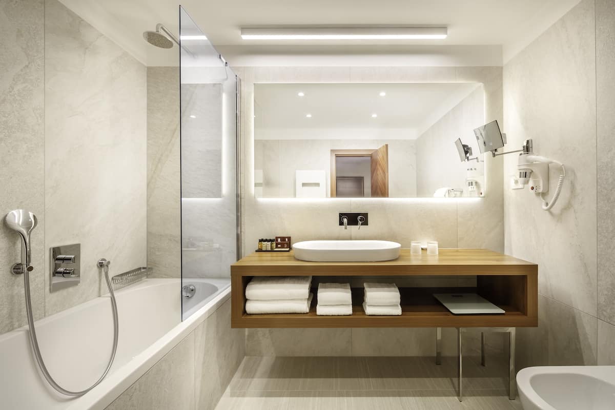 free toiletries, hair dryer, bathrobes, slippers