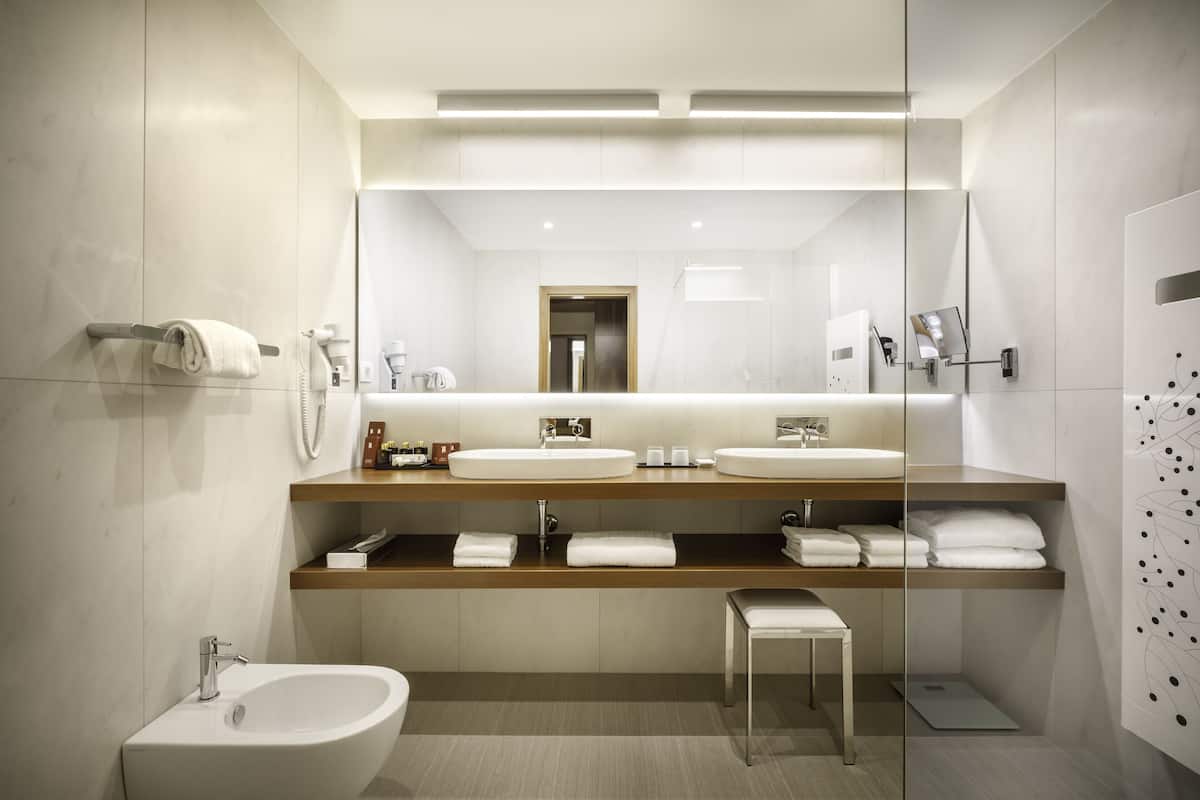 free toiletries, hair dryer, bathrobes, slippers