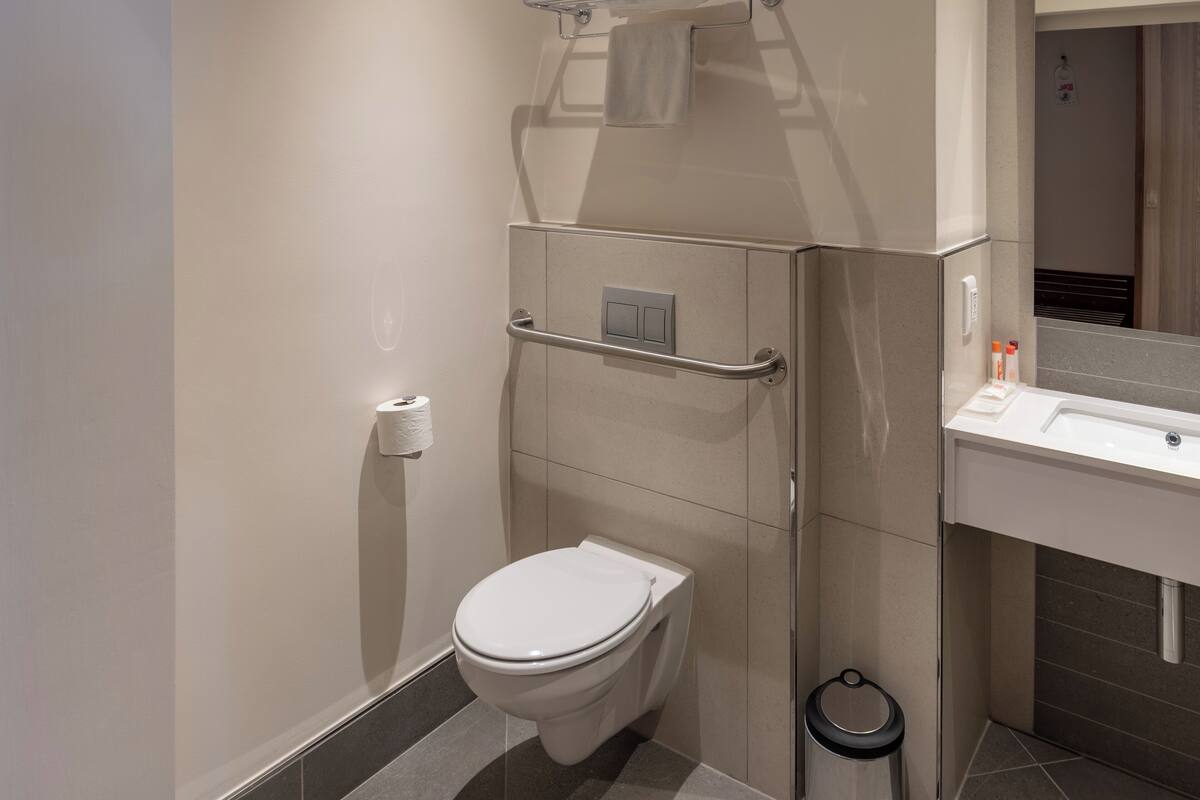 separate bathtub and shower, free toiletries, towels