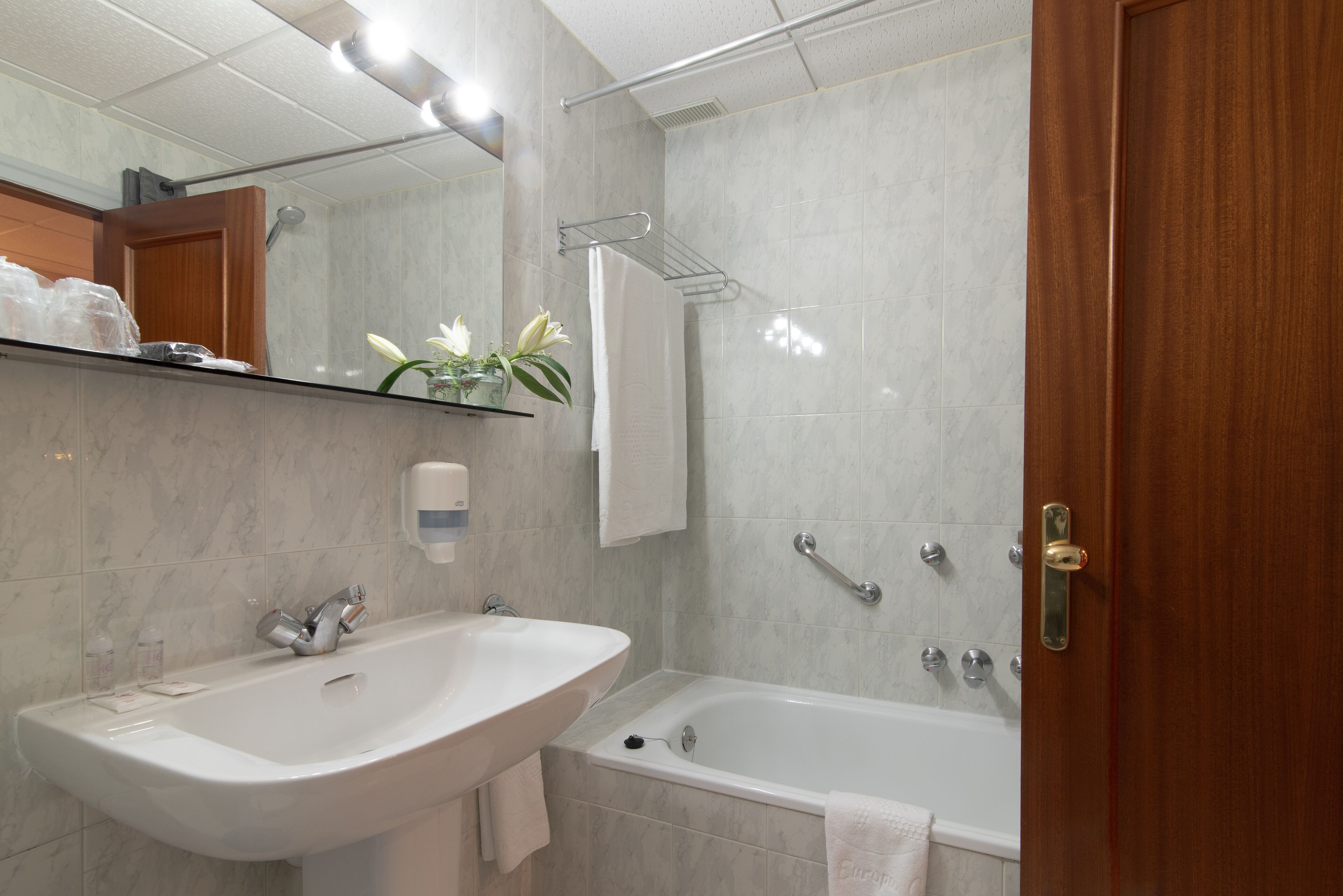 combined shower/bathtub, free toiletries, hair dryer, bidet