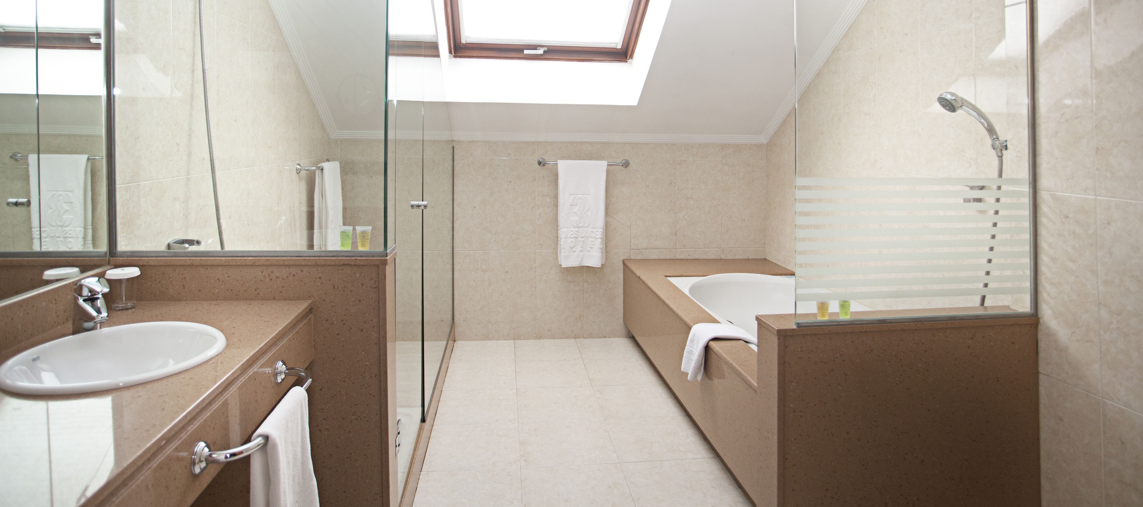 combined shower/bathtub, hair dryer, towels