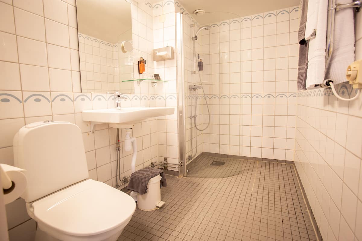 standard room, 2 single beds, non smoking | bathroom | hair dryer, towels