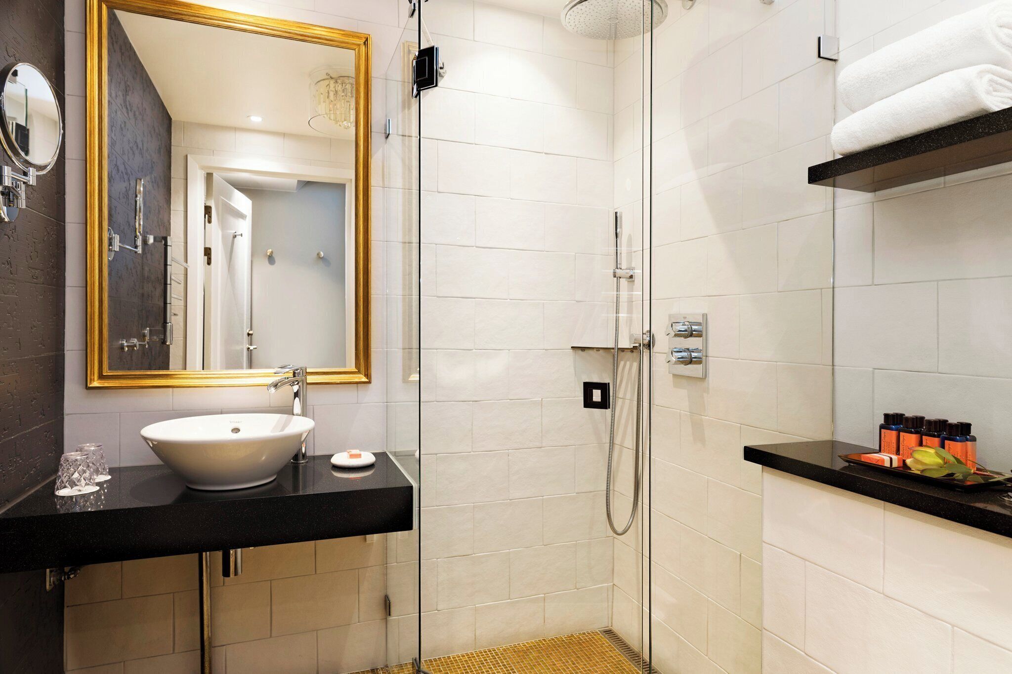 shower, rainfall showerhead, eco-friendly toiletries, hair dryer